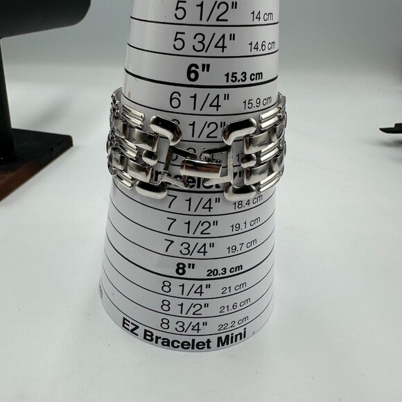 Vintage Wide Link Bracelet Silver Tone Flat Panel Statement Jewelry 7 Inch - Picture 7 of 8